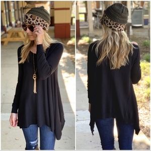 Infinity Raine Tops - Black Asymmetrical Knit Tunic Infinity Raine Tops - Black Asymmetrical Knit Tunic